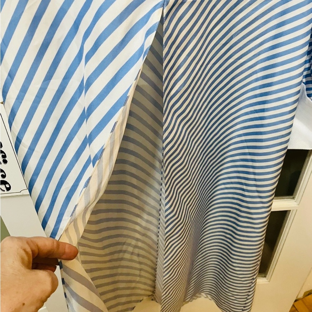 NWT MONSE 100% Silk Blue White Striped Bow Tie Midi Dress Size 2 - Picture 7 of 10